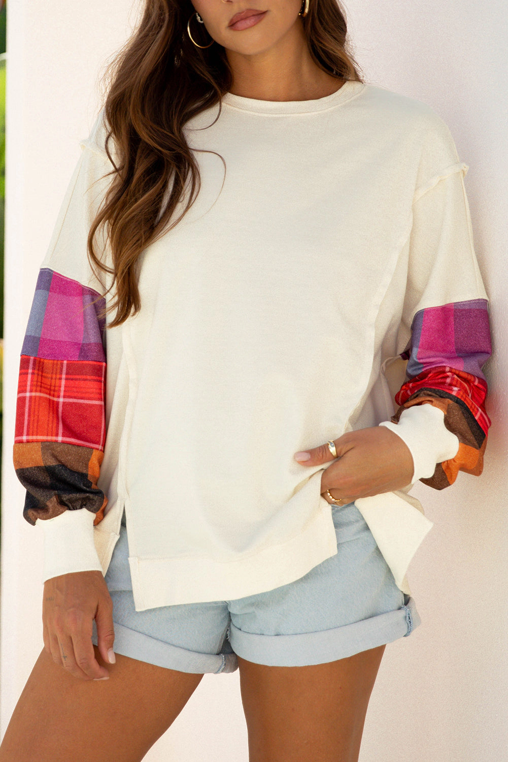 Threaded Pear Women's Anika Seam Patchwork Top Long Sleeve