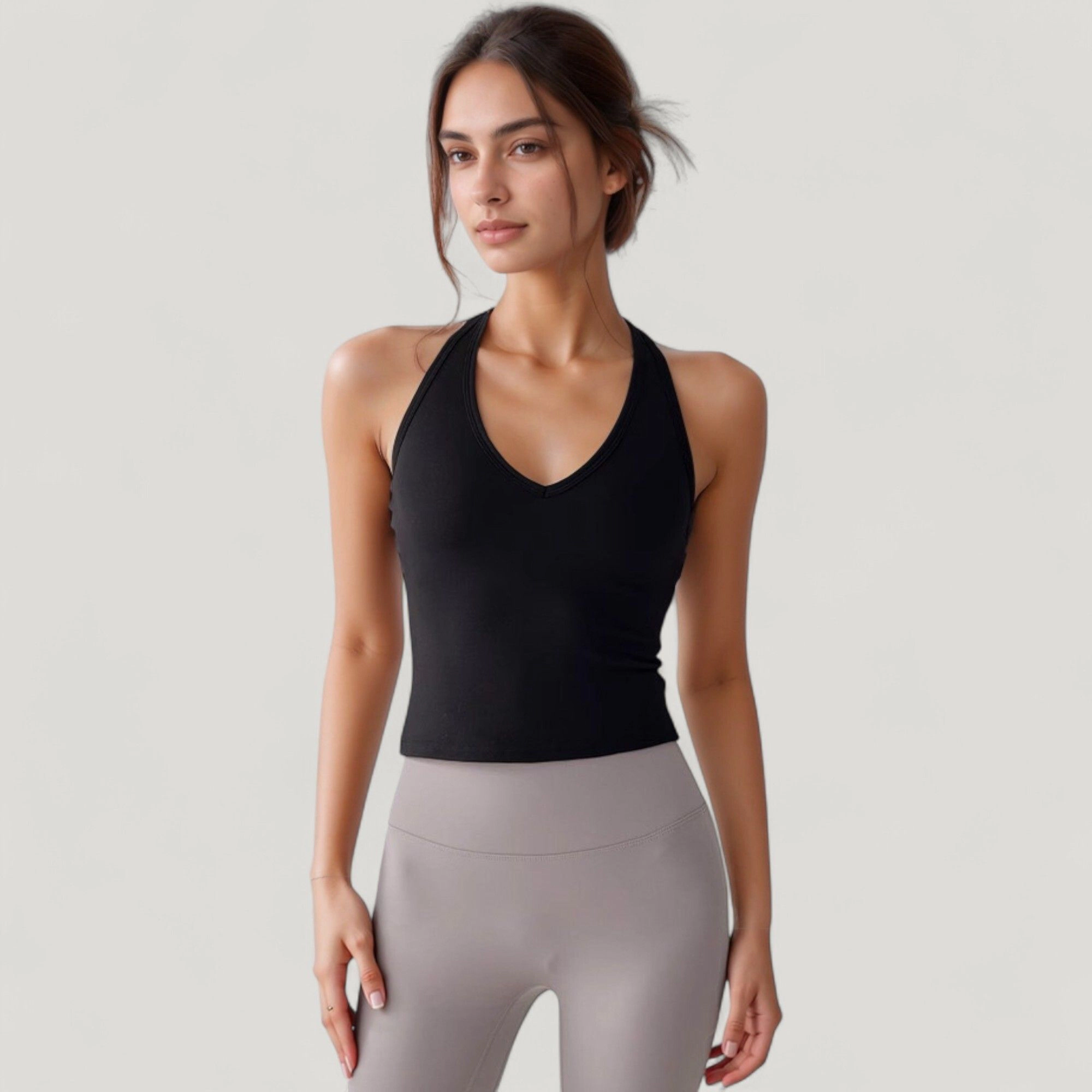 Anna-Kaci Women's V-Neck Cropped Activewear Tank with T-Strap Back and Stretch Fabric