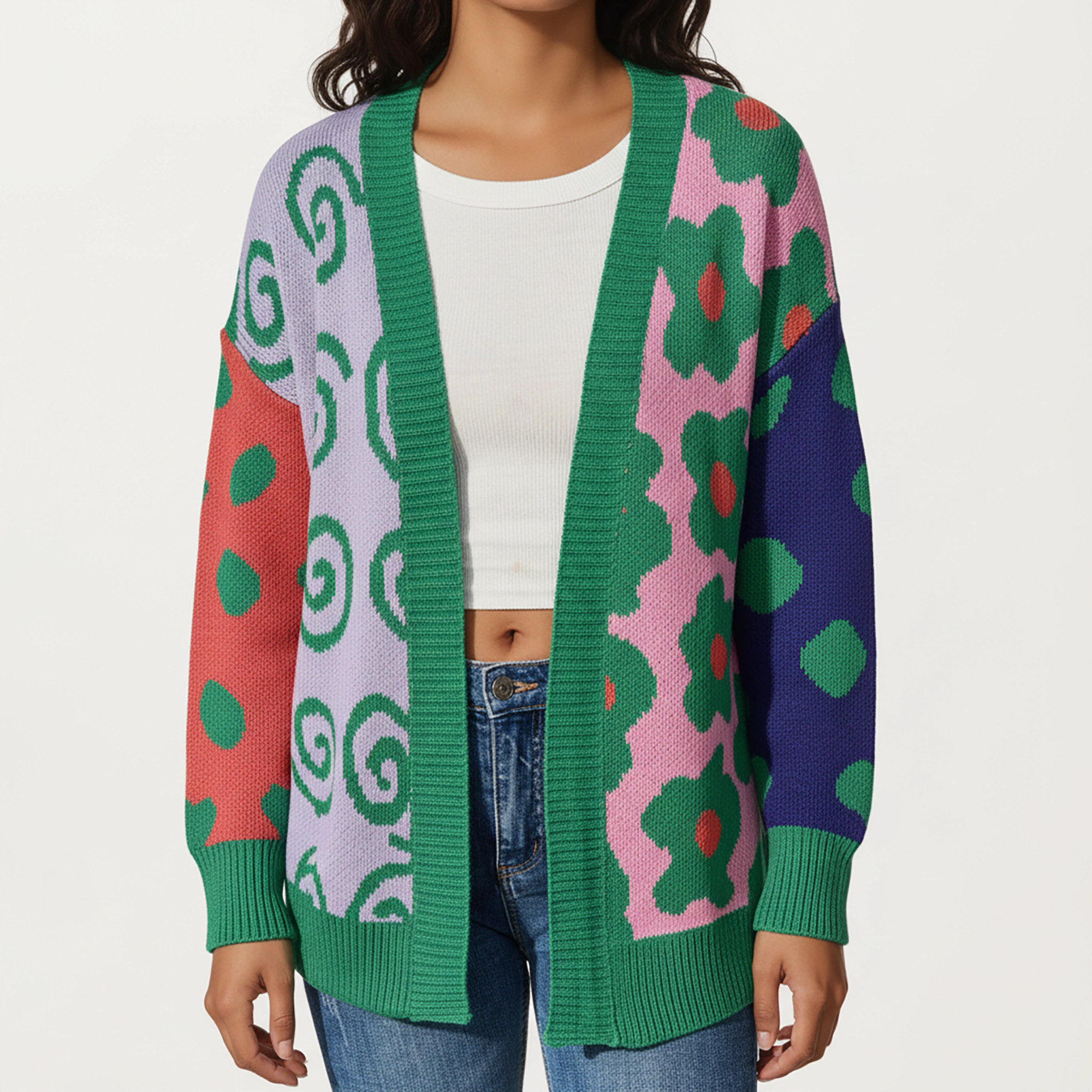 Anna-Kaci Women's Multi Pattern Open Front Cardigan with Long Sleeves, Soft Knit Texture and Relaxed Layering Fit
