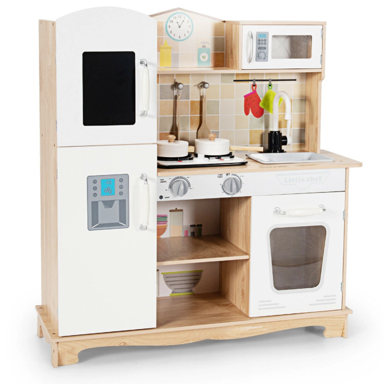 Hivvago Wooden Kids Pretend Kitchen Playset Cooking Play Toy with Utensils and Sound