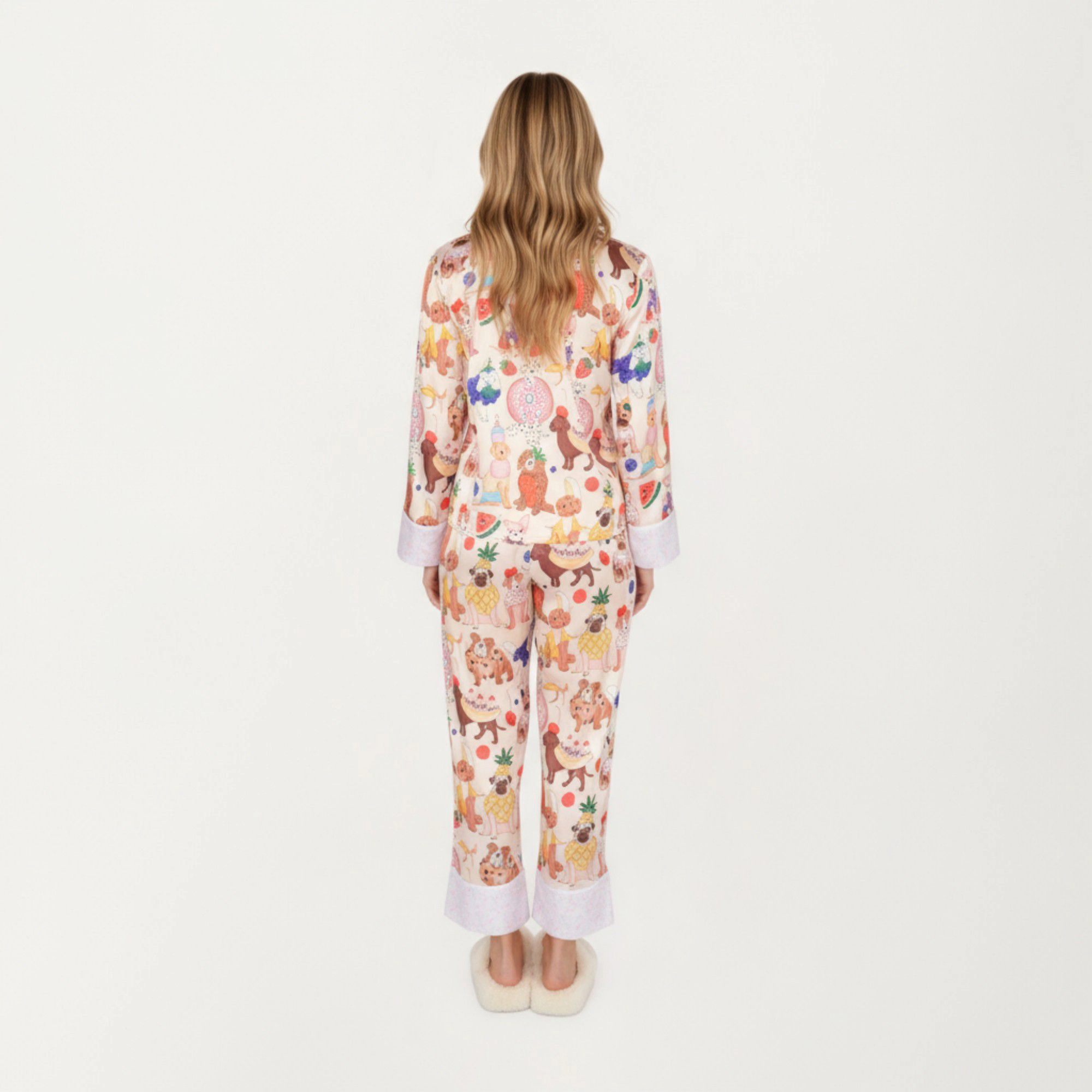 Anna-Kaci Women's 2-Piece Long Sleeve Button Front Top and Relaxed Fit Pants Pajama Set with Fun Dog Print