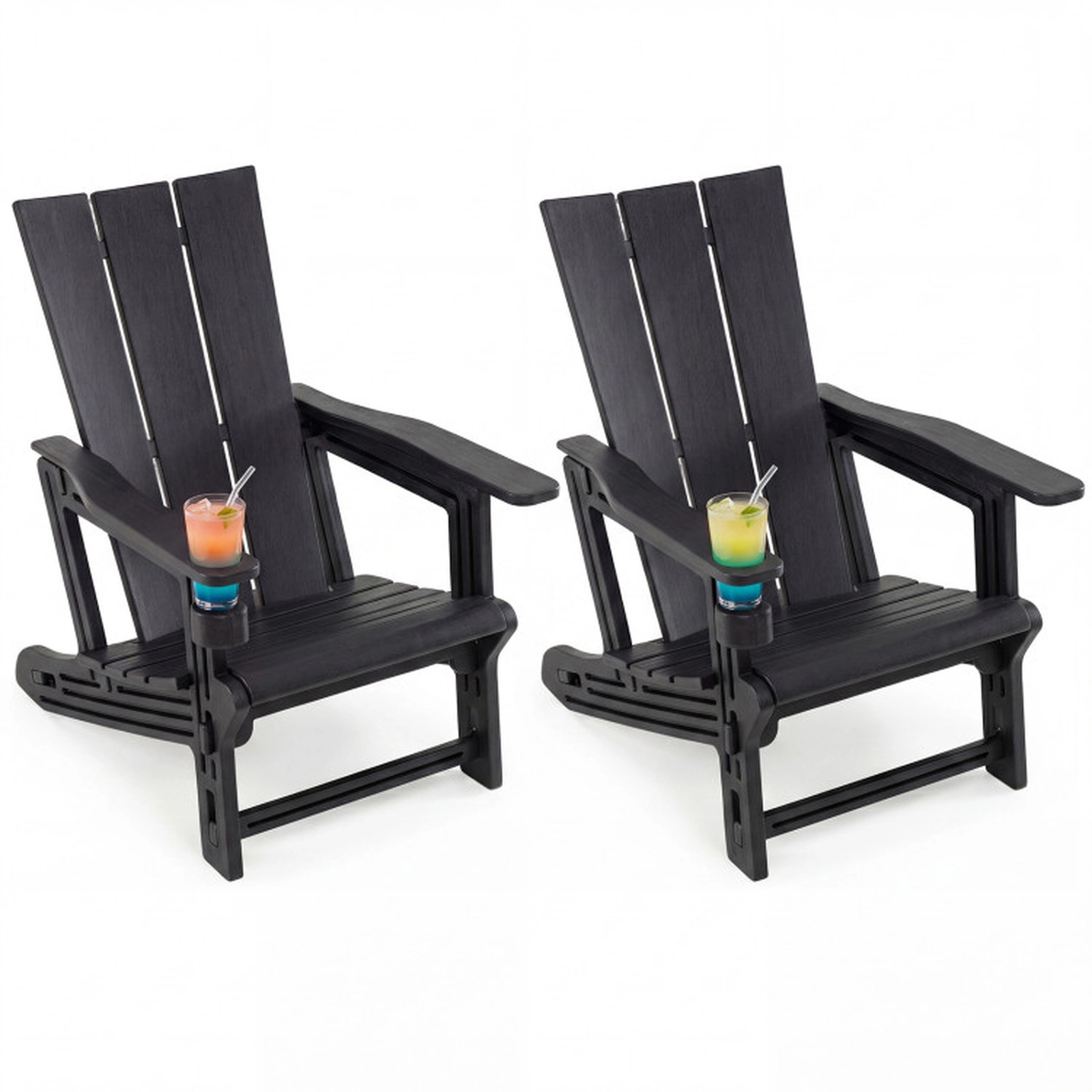 SUGIFT Cup Holder and Curved Backrest Set of 2 Outdoor HDPE Adirondack Chairs