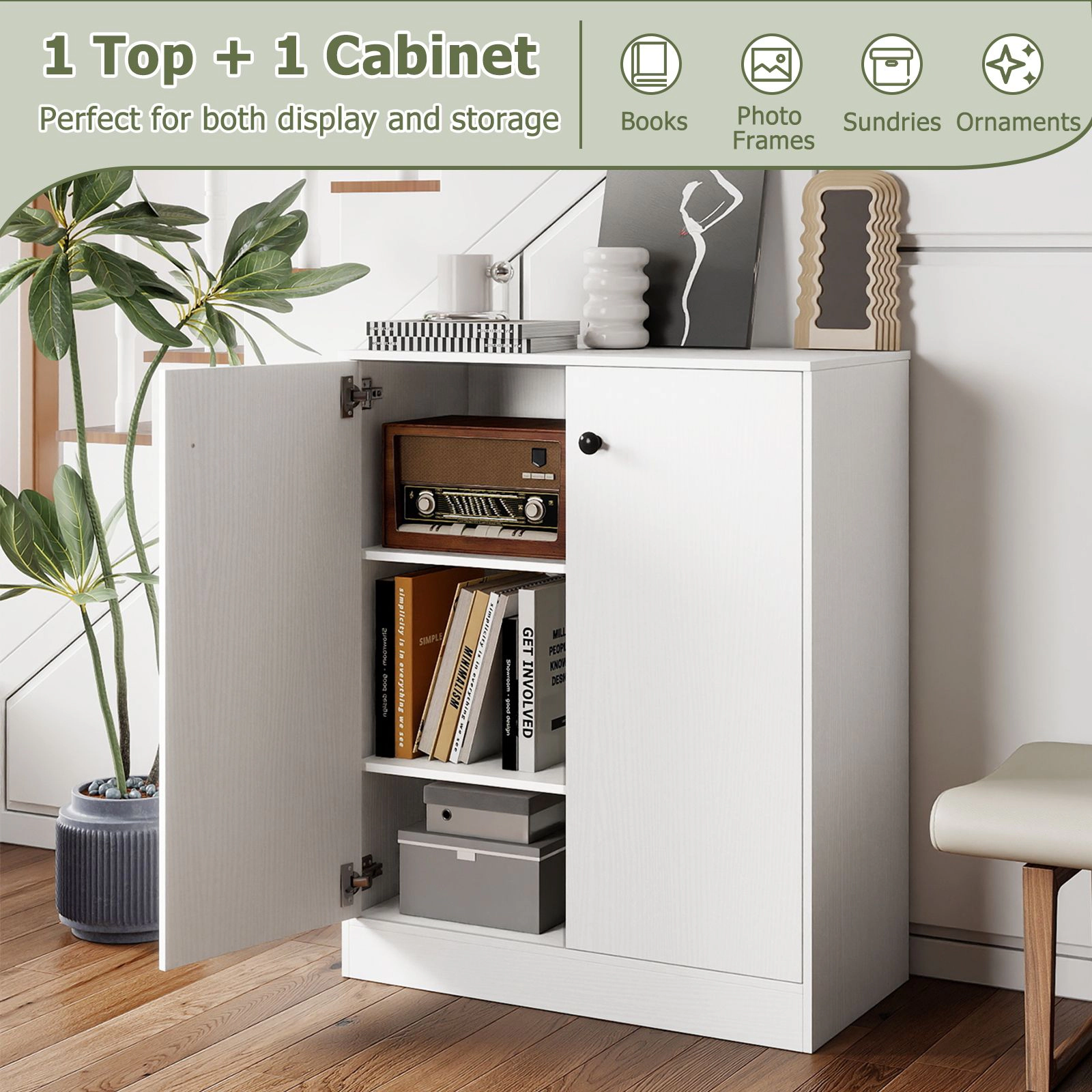 SlickBlue Unisex 2 Door Wood Storage Cabinet with 3 Tier Shelves