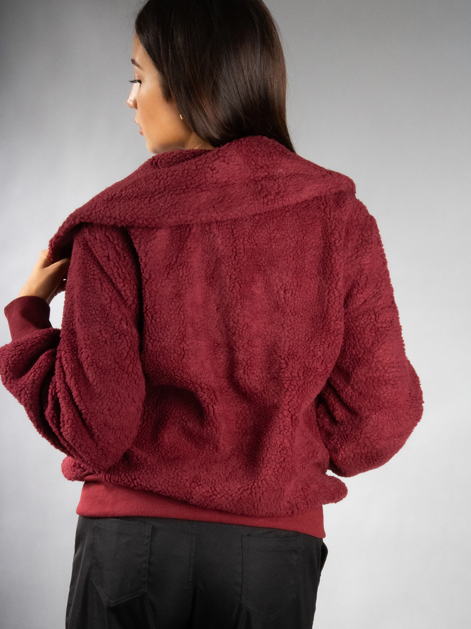 JESS by Meiko Women's Oversized Collar Plush Bomber Jacket Coat