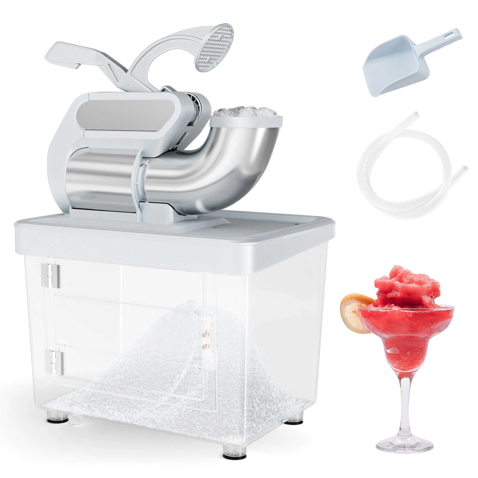 SUGIFT 300W Gray Commercial Ice Crusher and Shaved Ice Machine with Dual Blades and 10-gal Storage