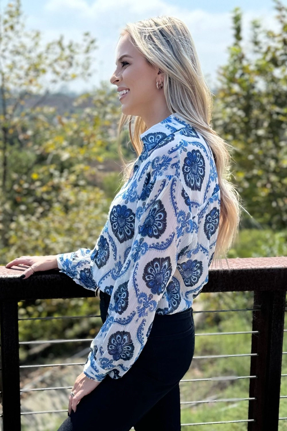 Threaded Pear Women's Mila Pattern Button Top