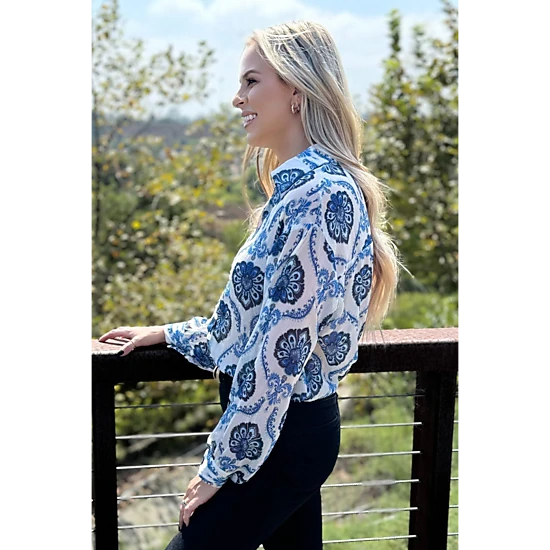 Threaded Pear Women's Mila Pattern Button Top