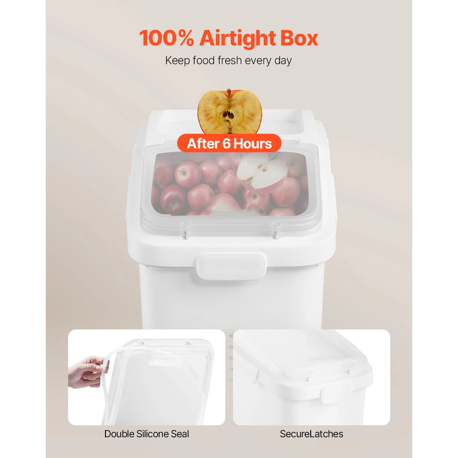 HONGGE Rice Storage Container Dog Food Dispenser Bin with Airtight Lid