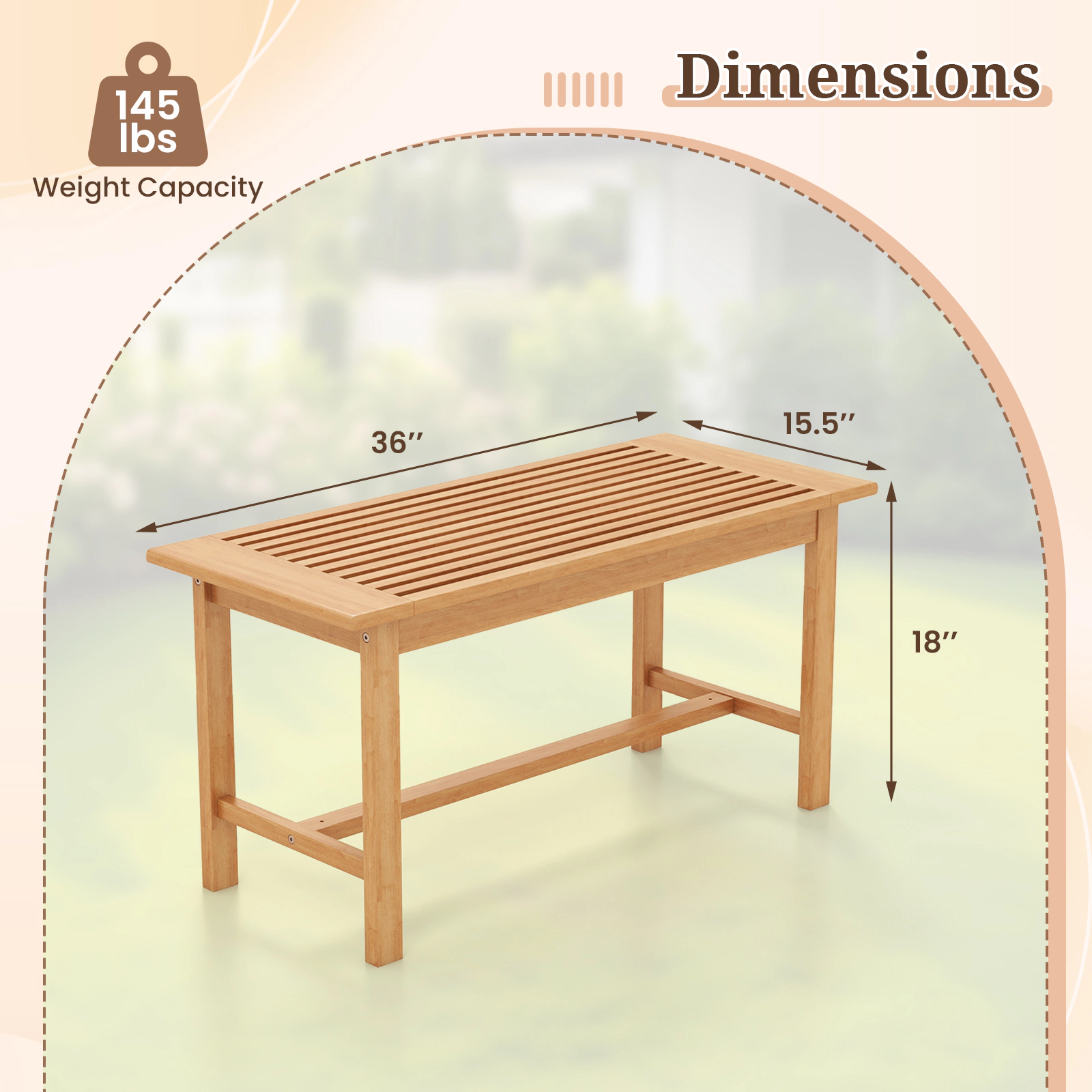 SUGIFT 36-In Teak Wood Outdoor Patio Coffee Table, Slatted Top, 145-Lb Capacity