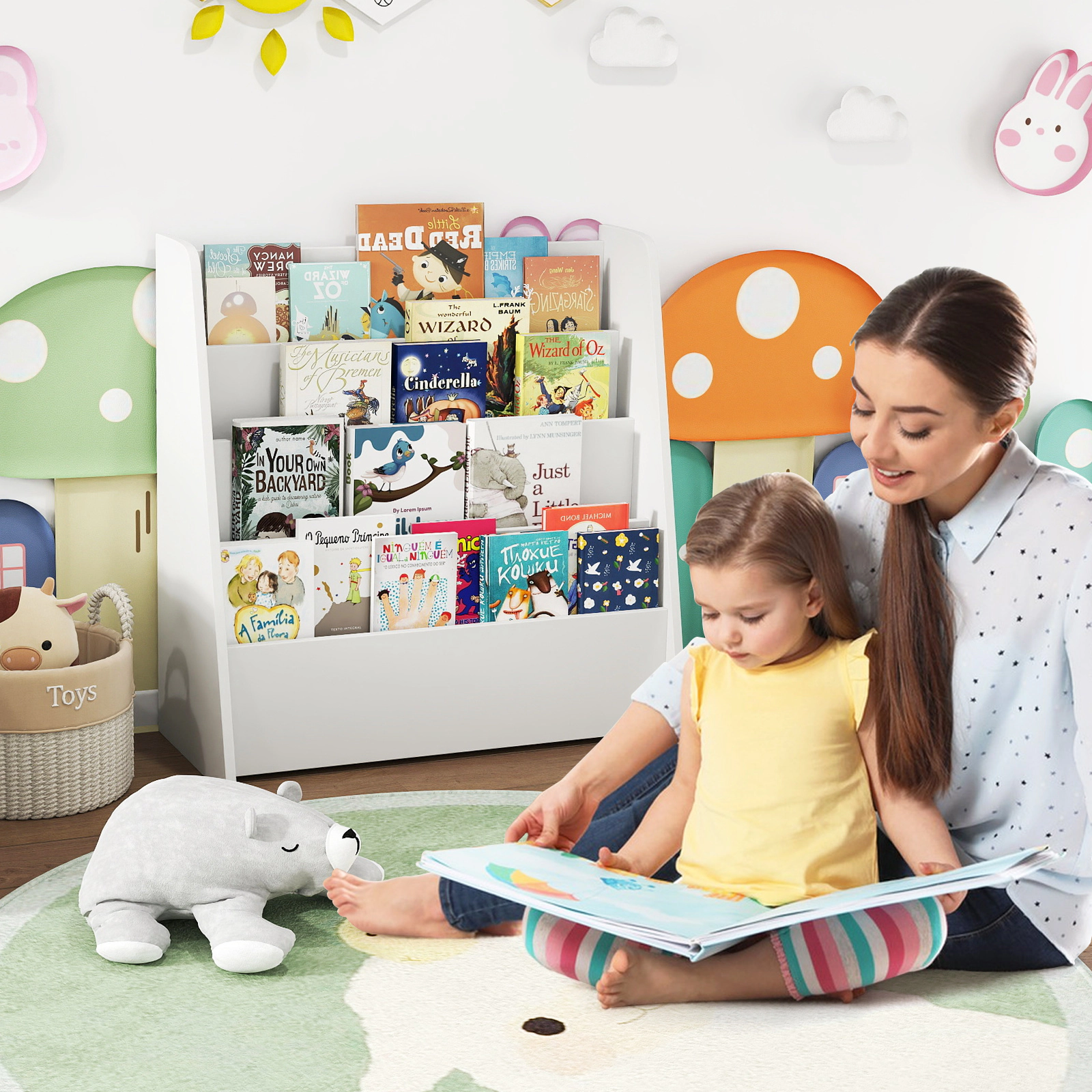 SUGIFT Kids 4-Tier Front Facing Deep Compartments Engineered Wood Bedroom Bookshelf 22.5-in x 10.5-in x 23-in White