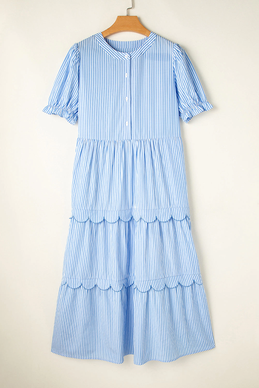 Threaded Pear Women's Noah Stripe Tiered Scallop Long Dress