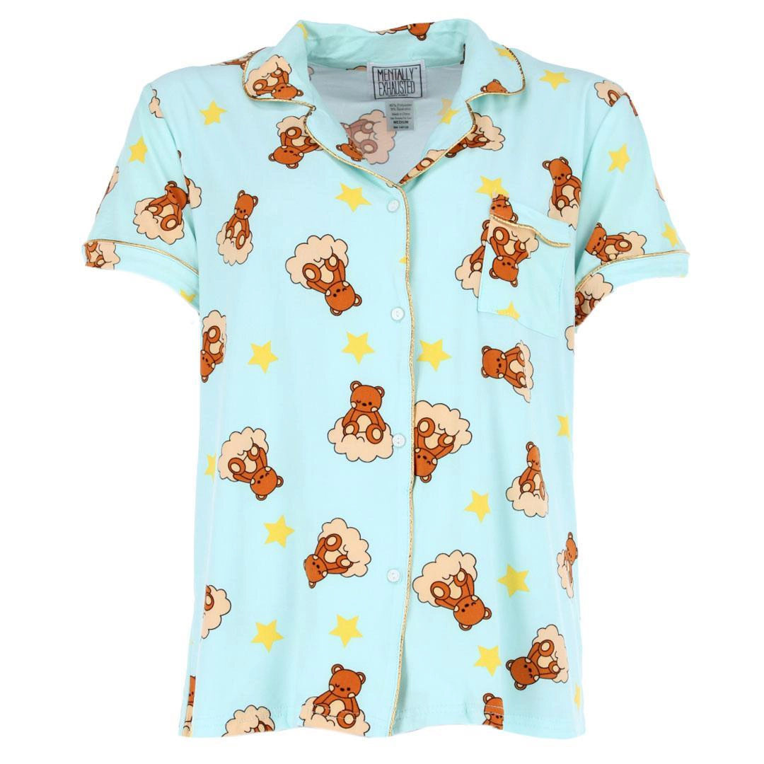Mentally Exhausted Women's Notch Collar Dreamy Bear Pajama Set