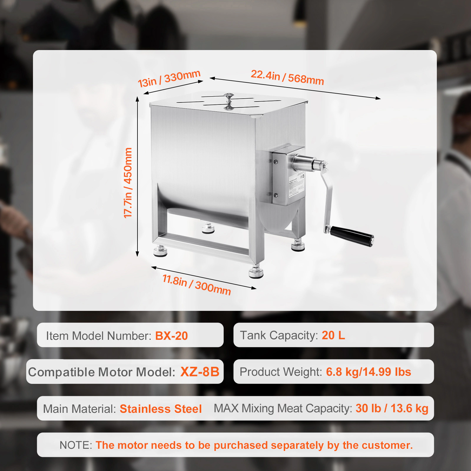 HONGGE Manual Meat Mixer Fixed Tank Meat Processing Equipment Mixing for Meat Stainless Steel Meat Mixer Sausage Mixer