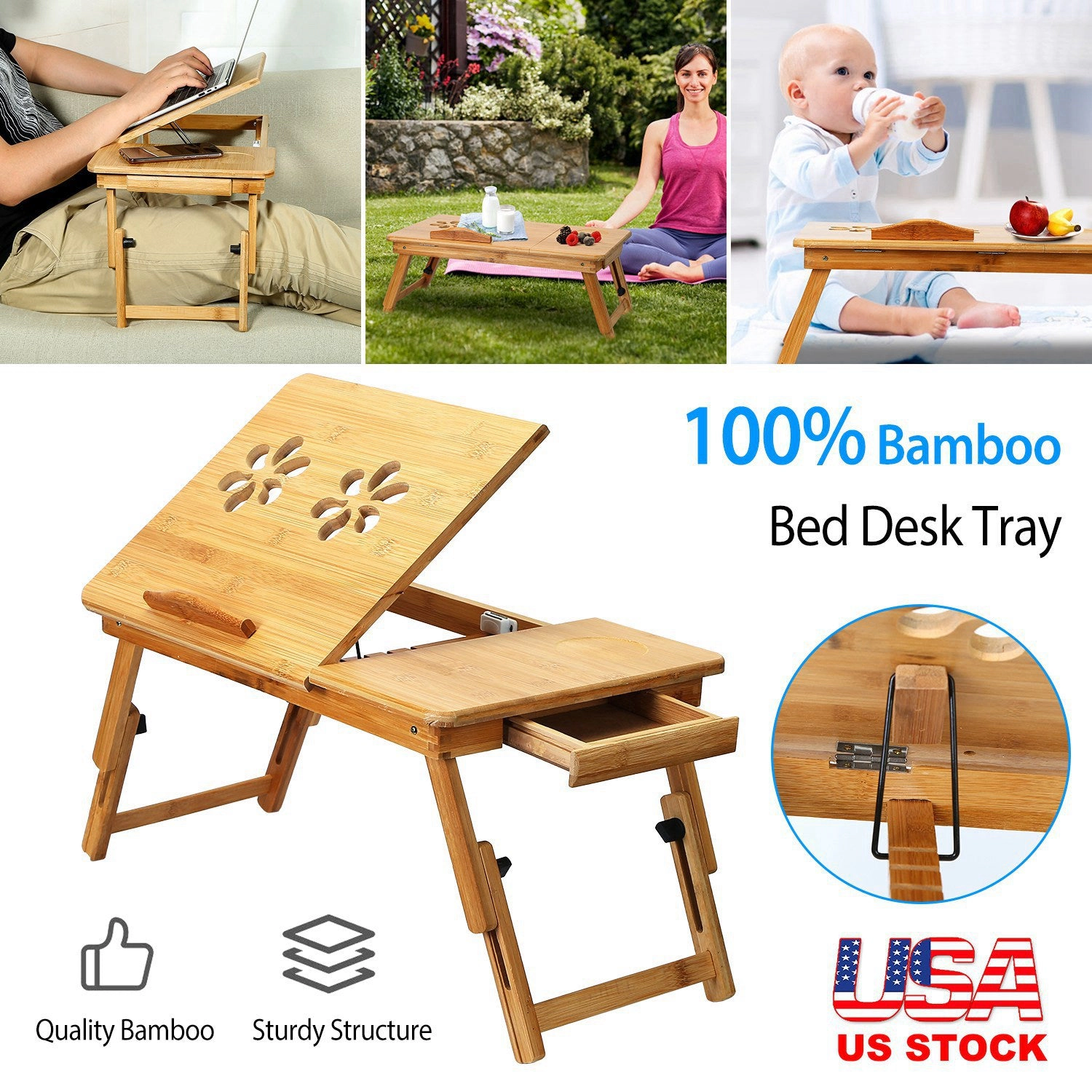 GBruno Bamboo Adjustable Laptop Desk With Drawer
