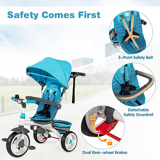 Hivvago 4-in-1 Detachable Baby Stroller Tricycle with Round Canopy