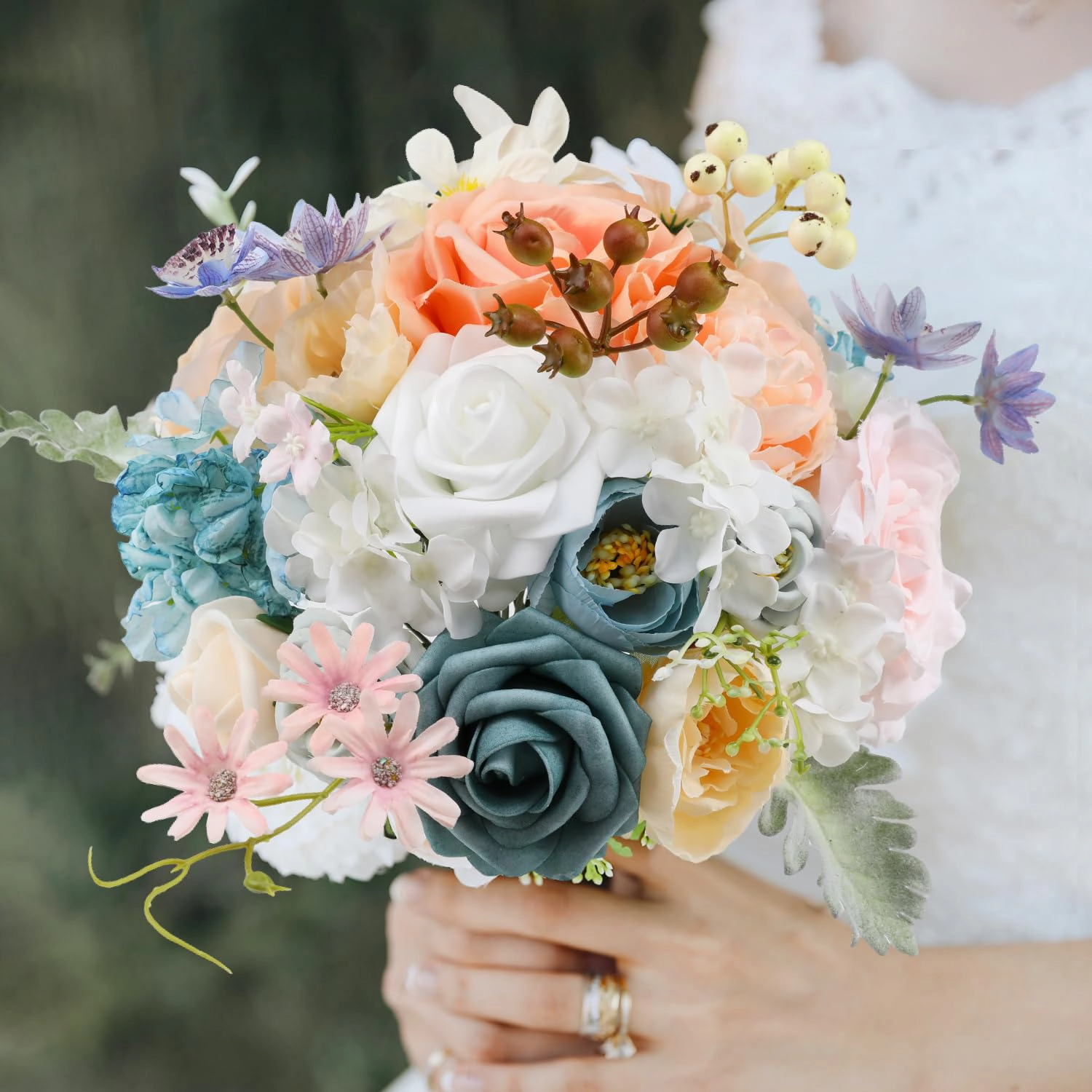 PUPWE Forest Green Artificial Flowerbo Box Set For Wedding Bouquet Home Decor