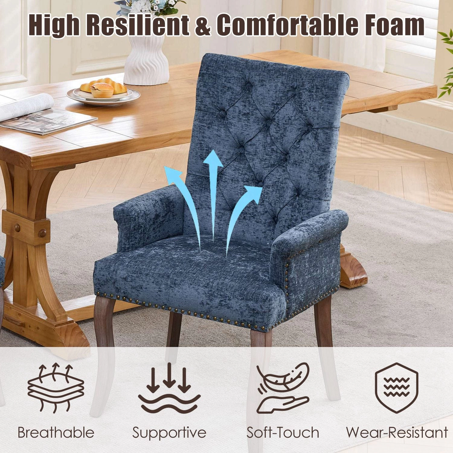 GBruno Tufted Chenille Dining Chair With Nailhead Trim