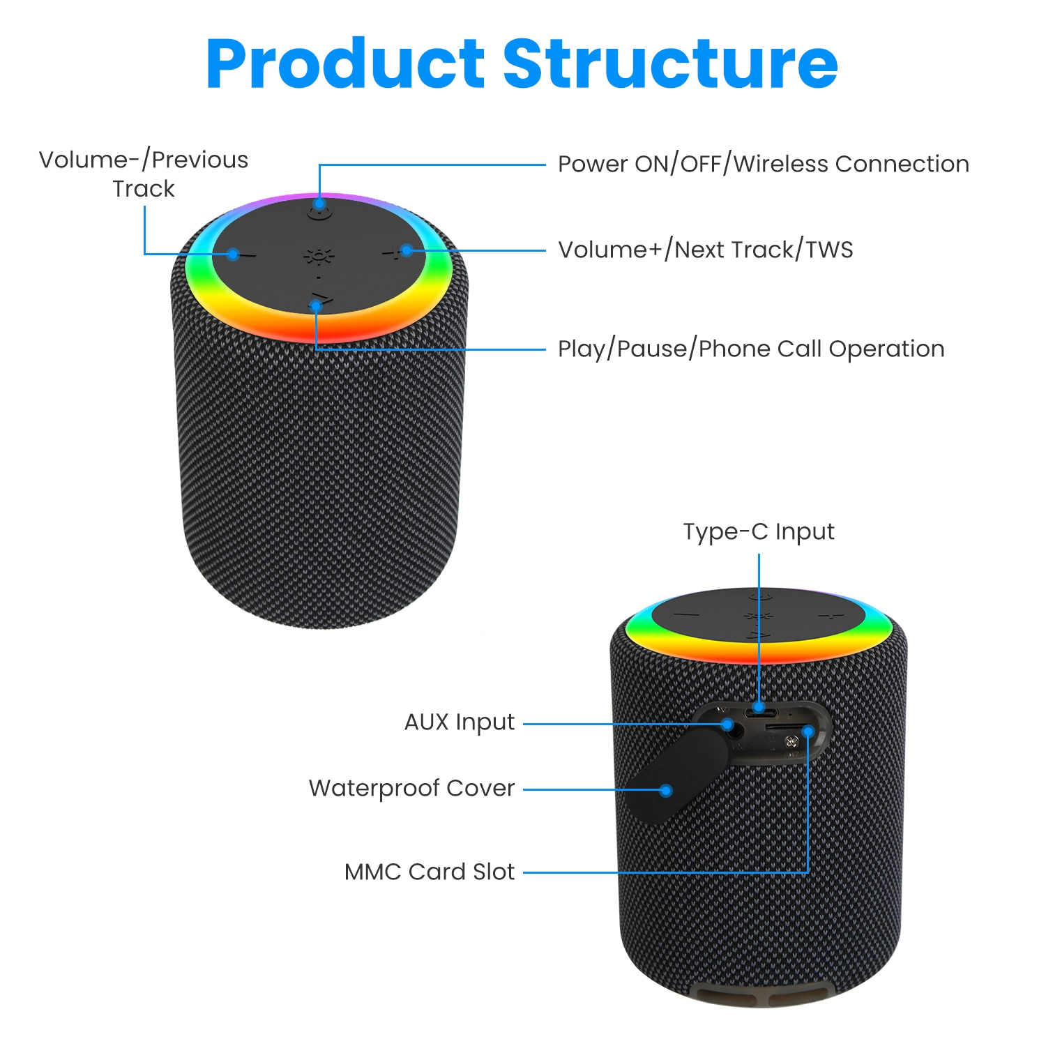 GBruno Waterproof RGB Portable Wireless Speaker