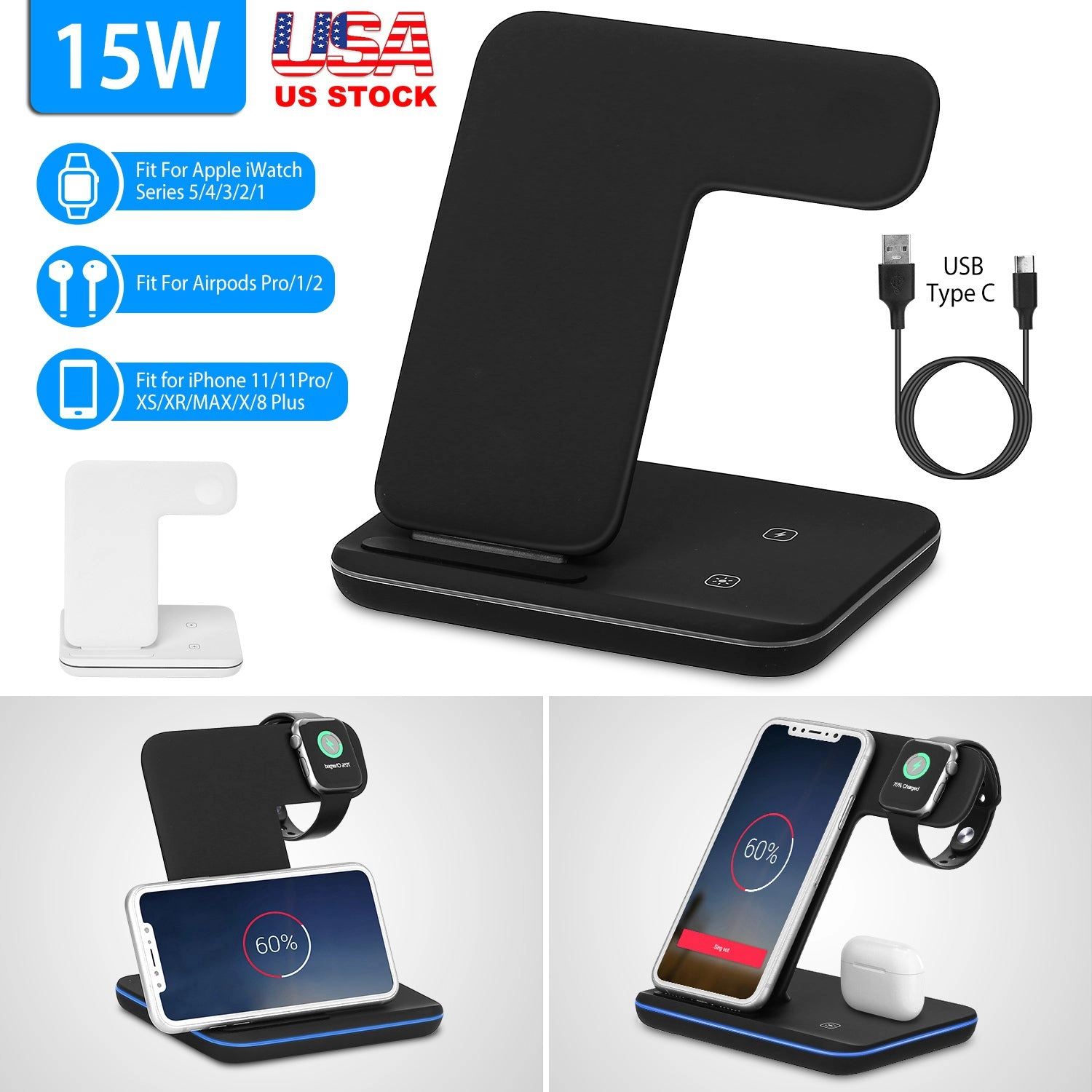 GBruno 3-in-1 Fast Wireless Charging Station