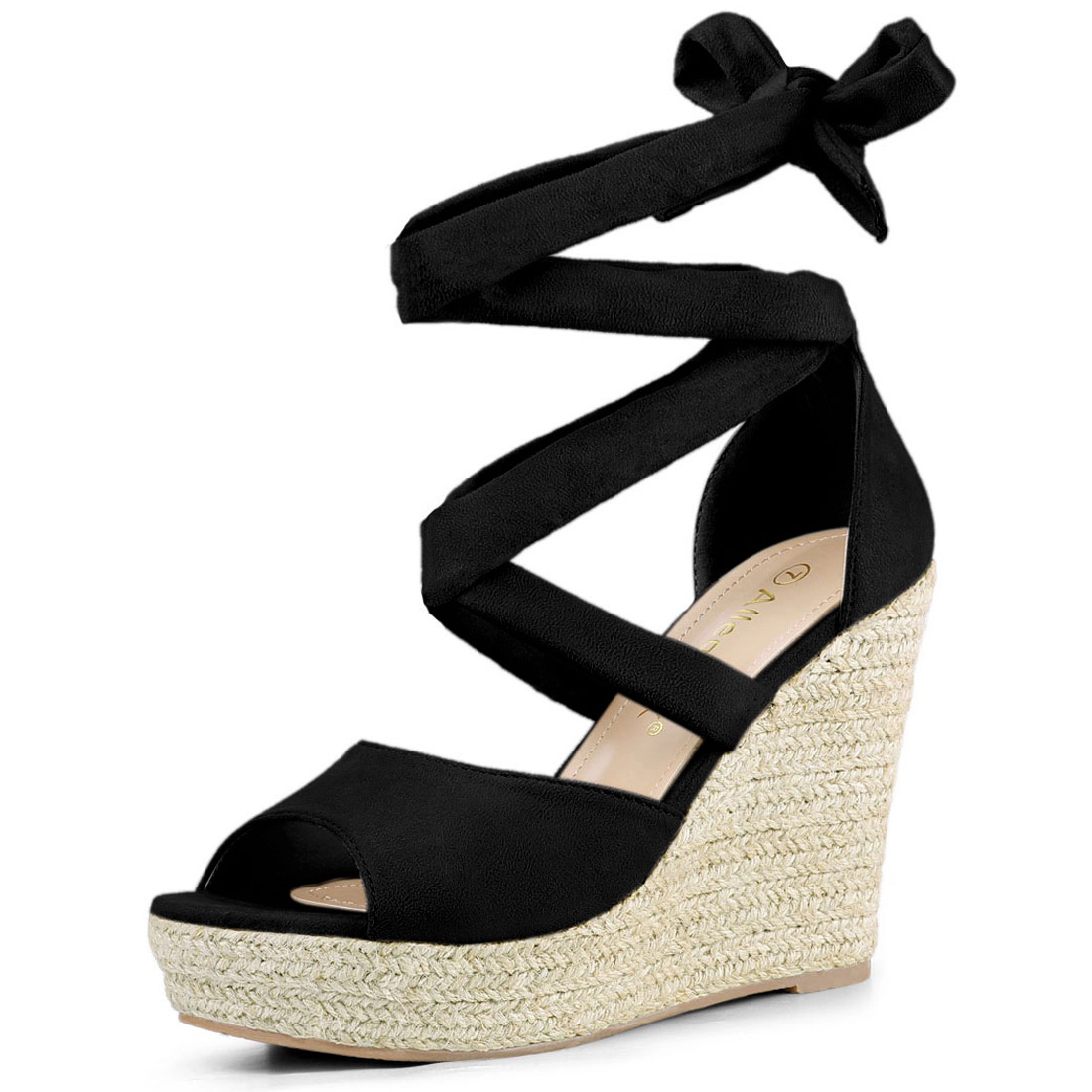 BLISSFUL STEP Women Faux Suede Lace Up Espadrilles Platform Wedges Sandals