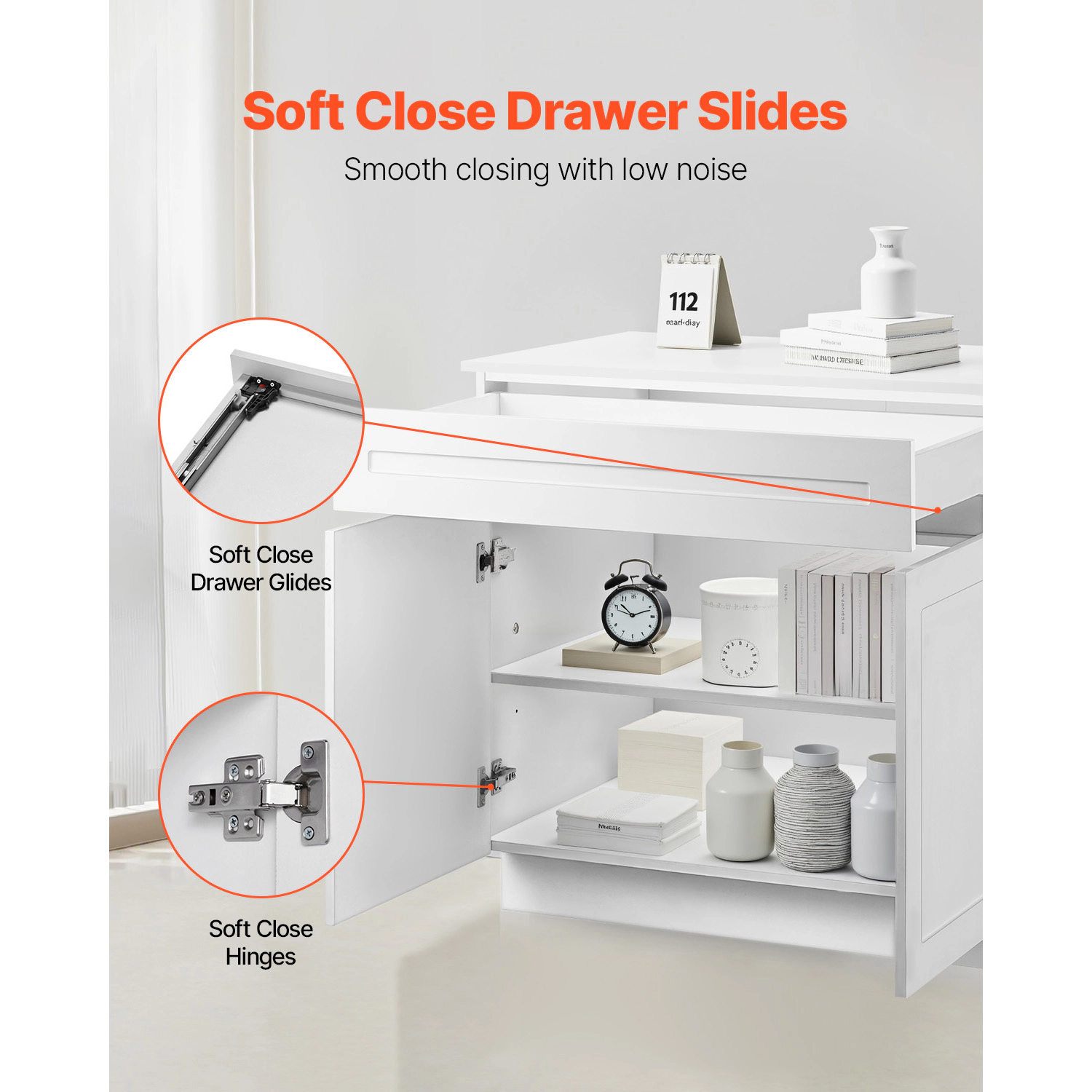 HONGGE White Shaker Base Cabinet with Soft-Close and Adjustable Shelf, Ready to Assemble