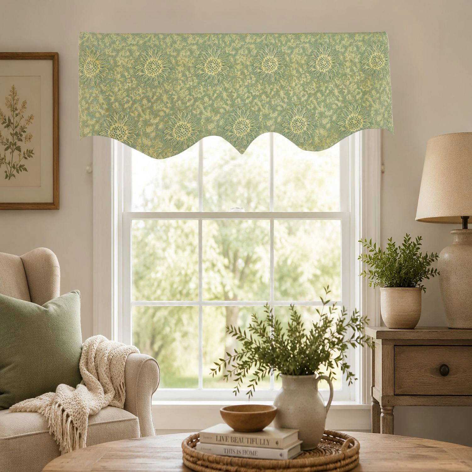RLF Home 100% Cotton French Sun Flower Regal Lined Window Valance 50 x 17 Lime