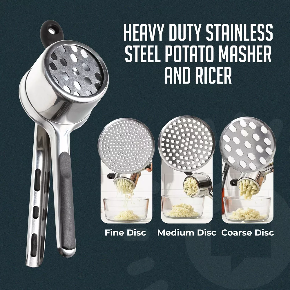 Luminuxe 15oz Potato Ricer, Heavy Duty Stainless Steel Potato Masher & Ricer Kitchen Tool, Nonslip Handle, Press & Mash