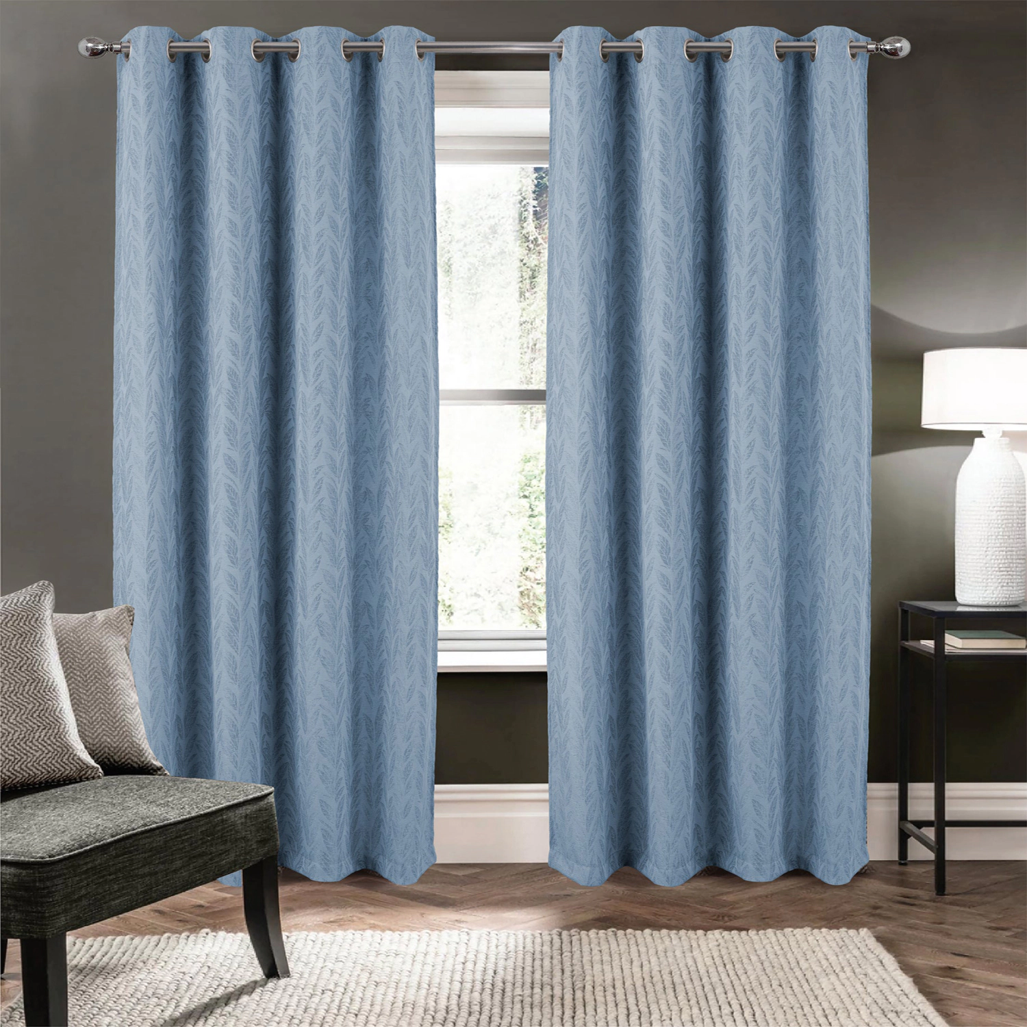 RT Designers Collection 100% polyester Reba Luxury Jacquard Blackout Grommet Curtain Panel 54" x 90" Wedgewood
