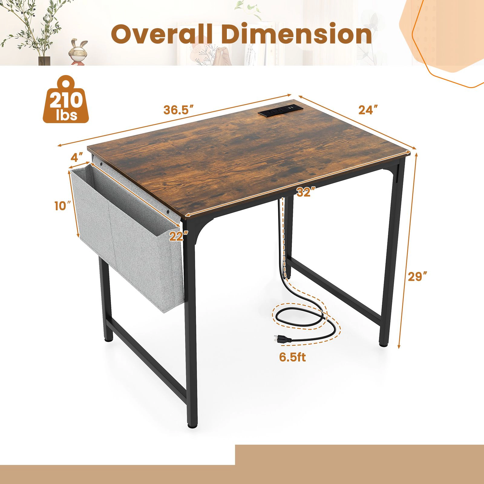 SlickBlue Unisex Compact Office Desk with Charging Station and Storage