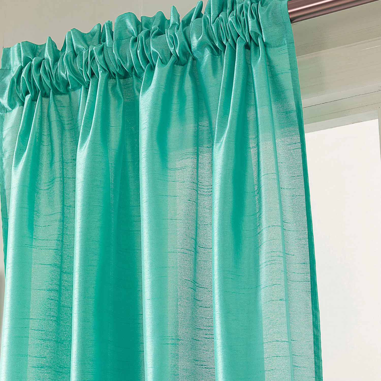 RT Designers Collection 100% Polyester 82 GSM Faux Silk Nikki Rod Pocket Curtain Panel 54" x 90" Aqua
