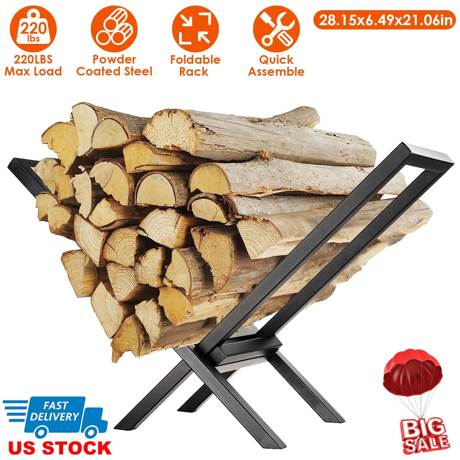 GBruno X-Shape Steel Firewood Log Rack