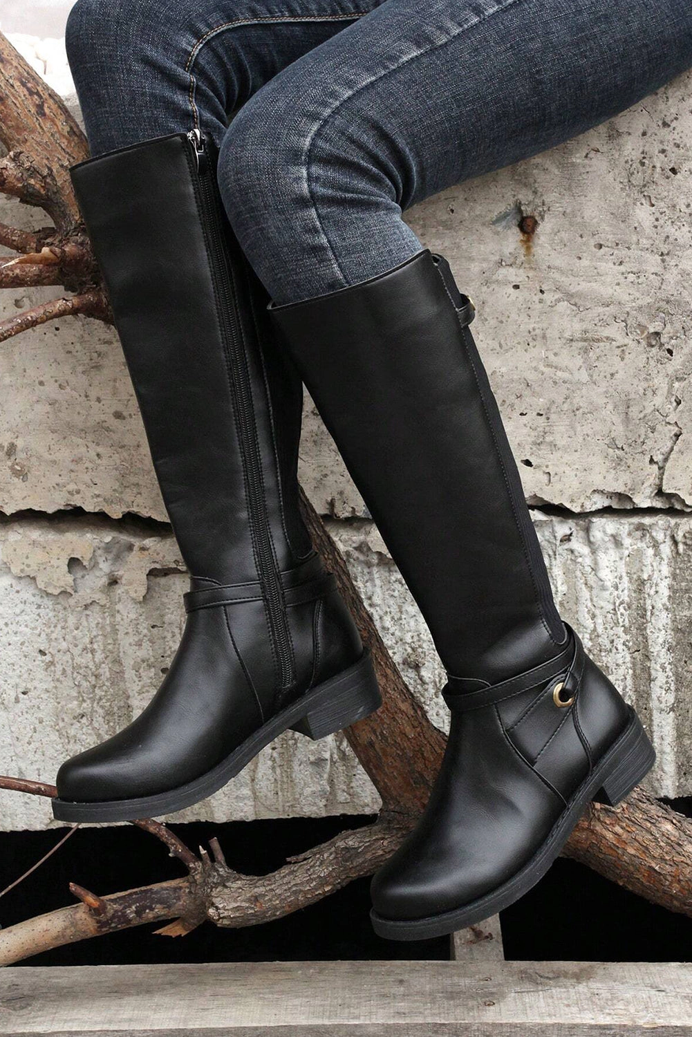 Threaded Pear Women's Josie Zipper Knee High Low Heel Boots