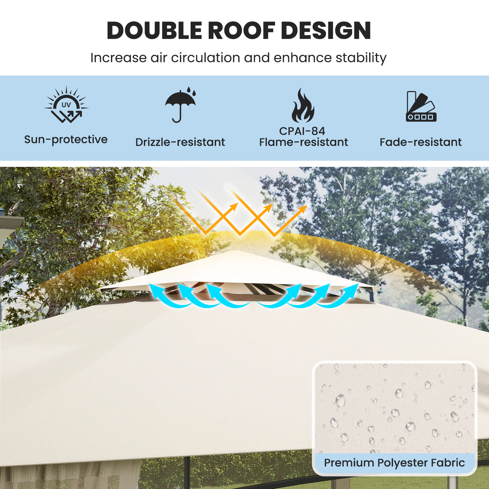 Hivvago Outdoor Patio Gazebo with Netting and 2-Tier Canopy