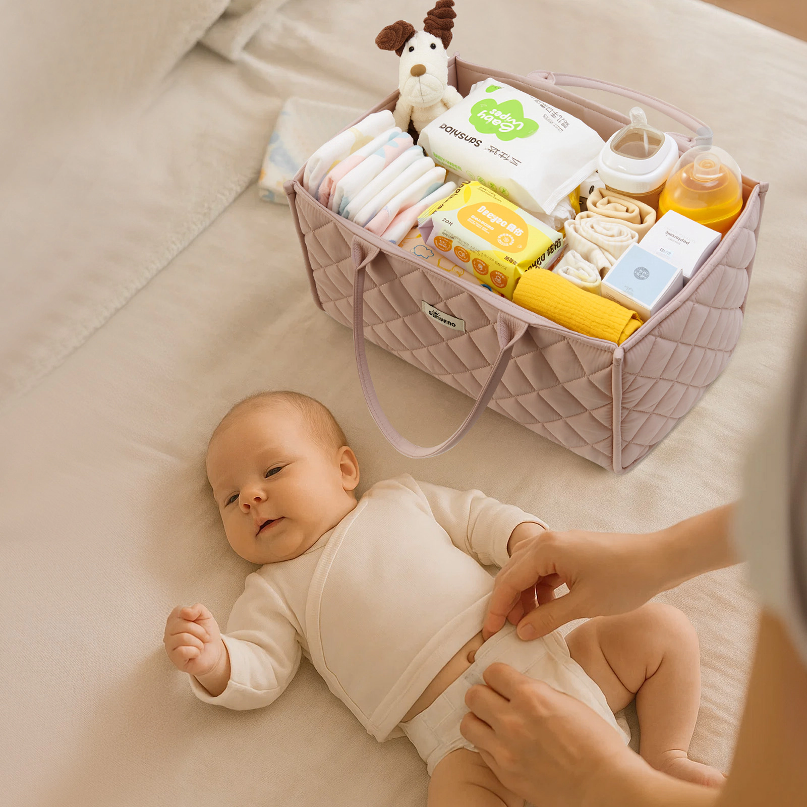 SUNVENO Quilted Diaper Caddy Organizer