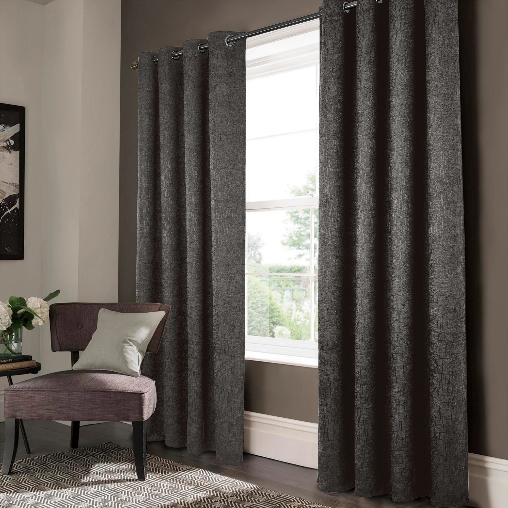 Olivia Gray Lynx Matte Embossed Blackout Grommet Panel - 52"x84", Black