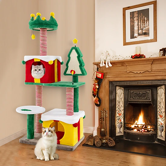 LJG Cute Christmas Cat Tree Cat Tower for Indoor Cats with Scratching ...