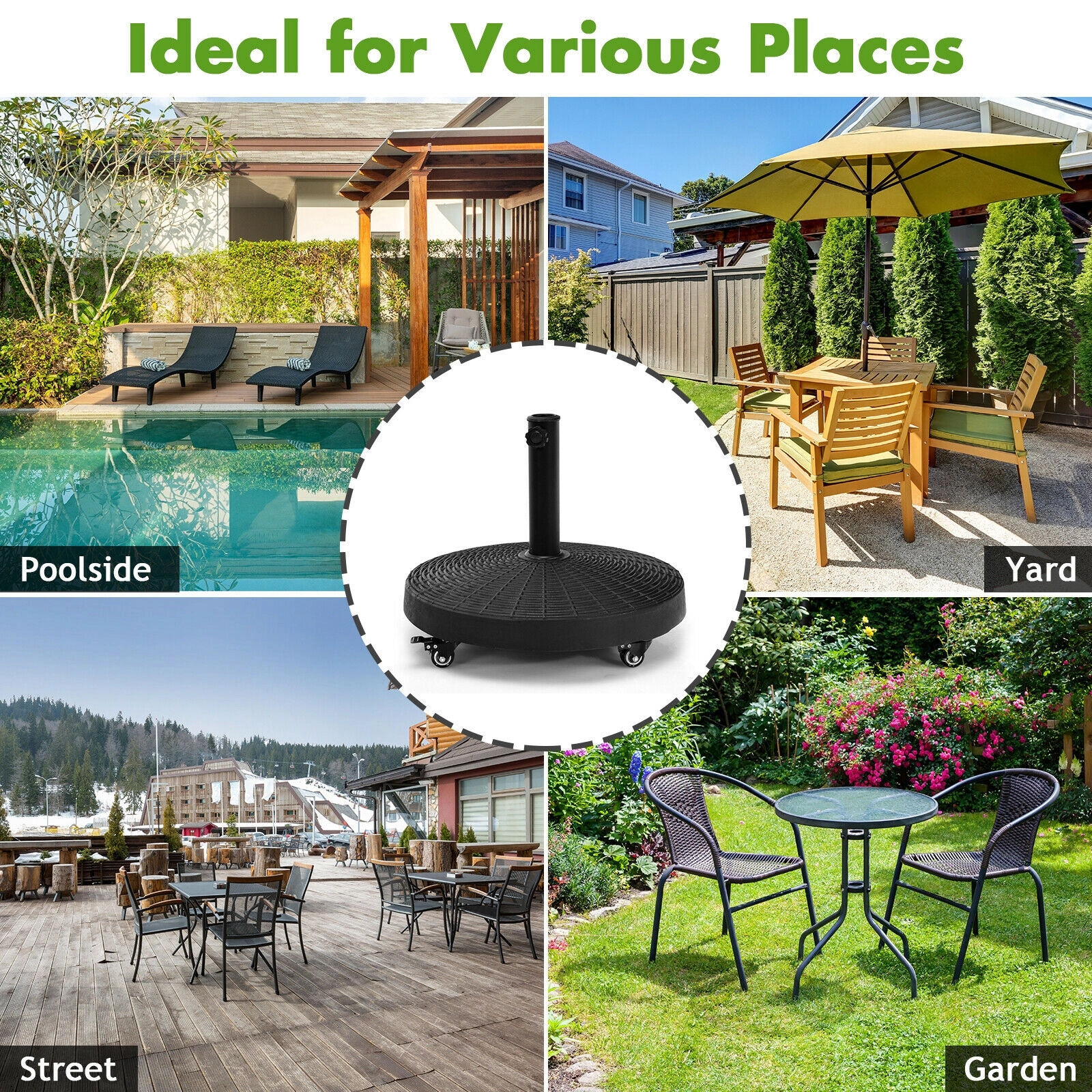 SUGIFT 50-lb Black Resin Patio Umbrella Base with Lockable Wheels