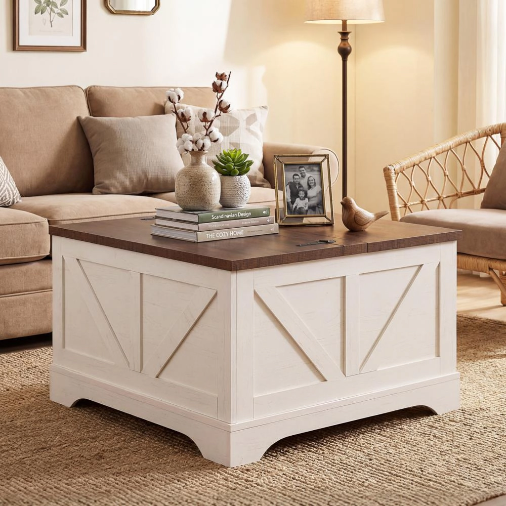 Hivvago 31.5Inch Square Coffee Table With Lifting Tabletop And Hidden Compartment