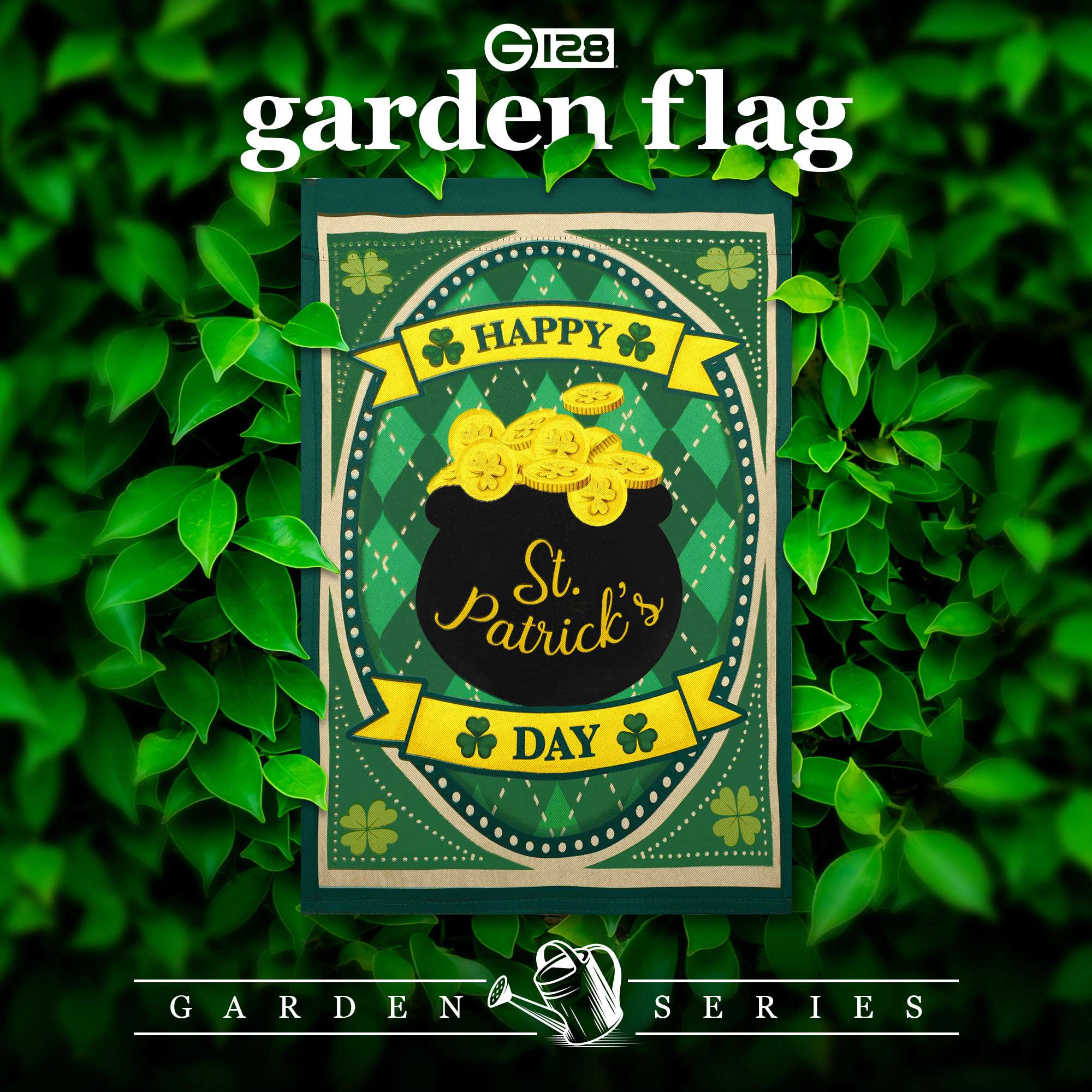 G128 St. Patrick's Day Pot of Gold Garden Flag 12x18 in - Double-Sided, Weather-Resistant