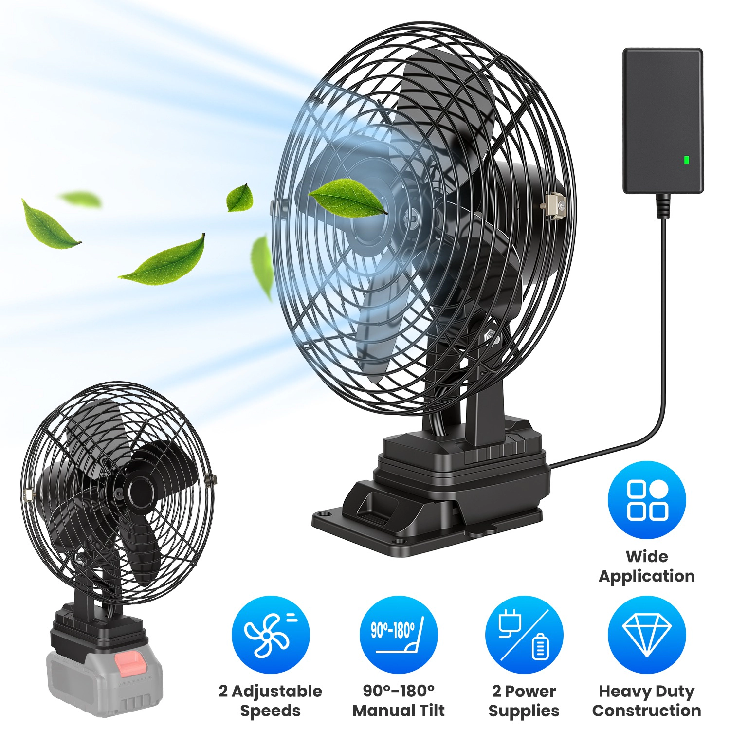 IMounTEK Unisex 2-Speed Cordless Portable Jobsite Fan
