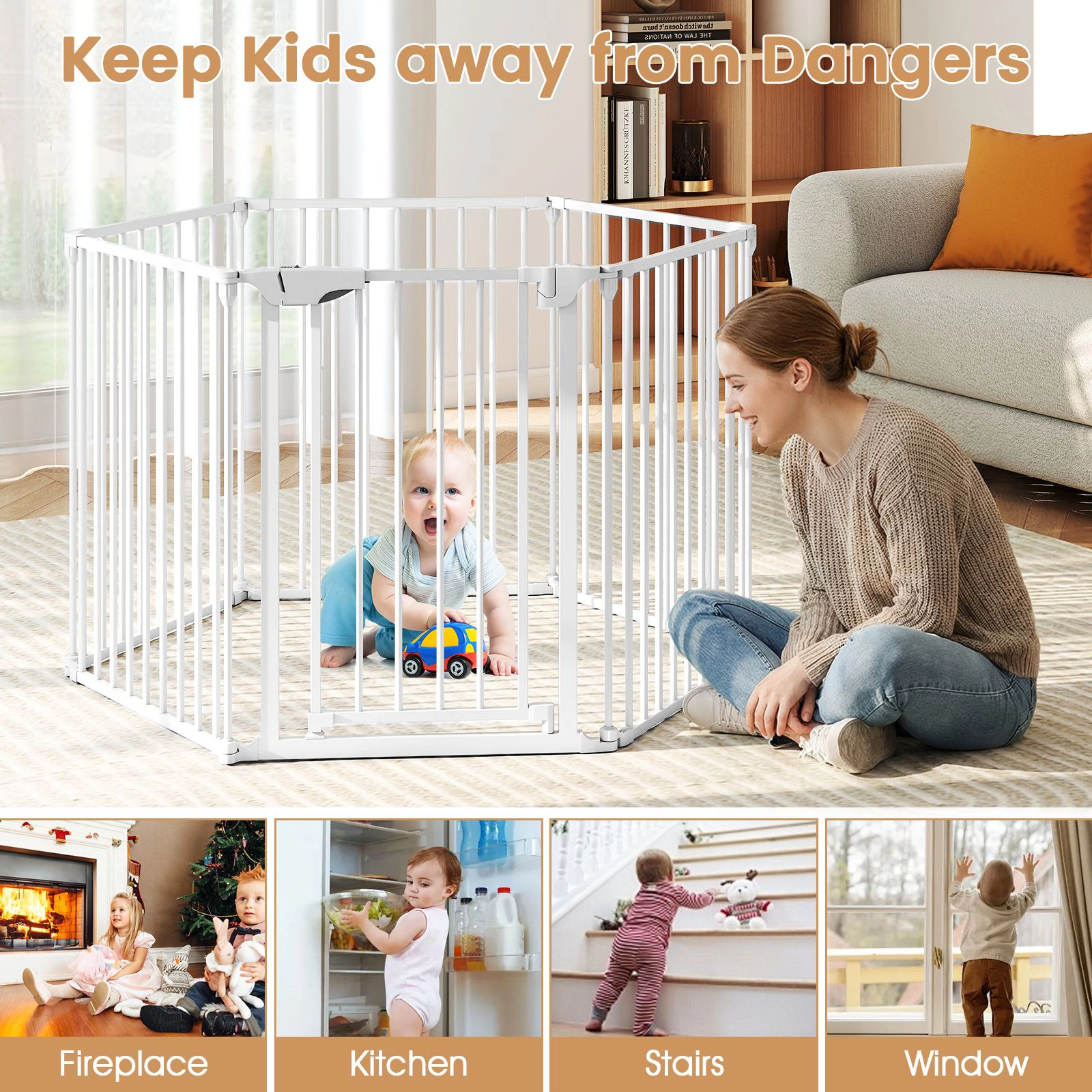 SlickBlue 6 Panel Safety Gate Playpen with Locking Door for Kids