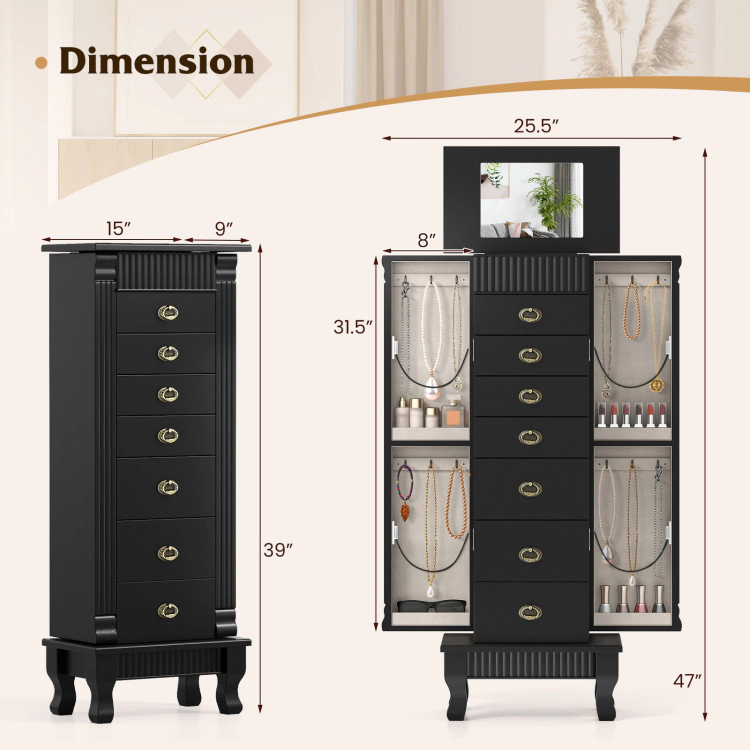 Hivvago Wooden Jewelry Armoire Cabinet Storage Chest with Drawers and Swing Doors