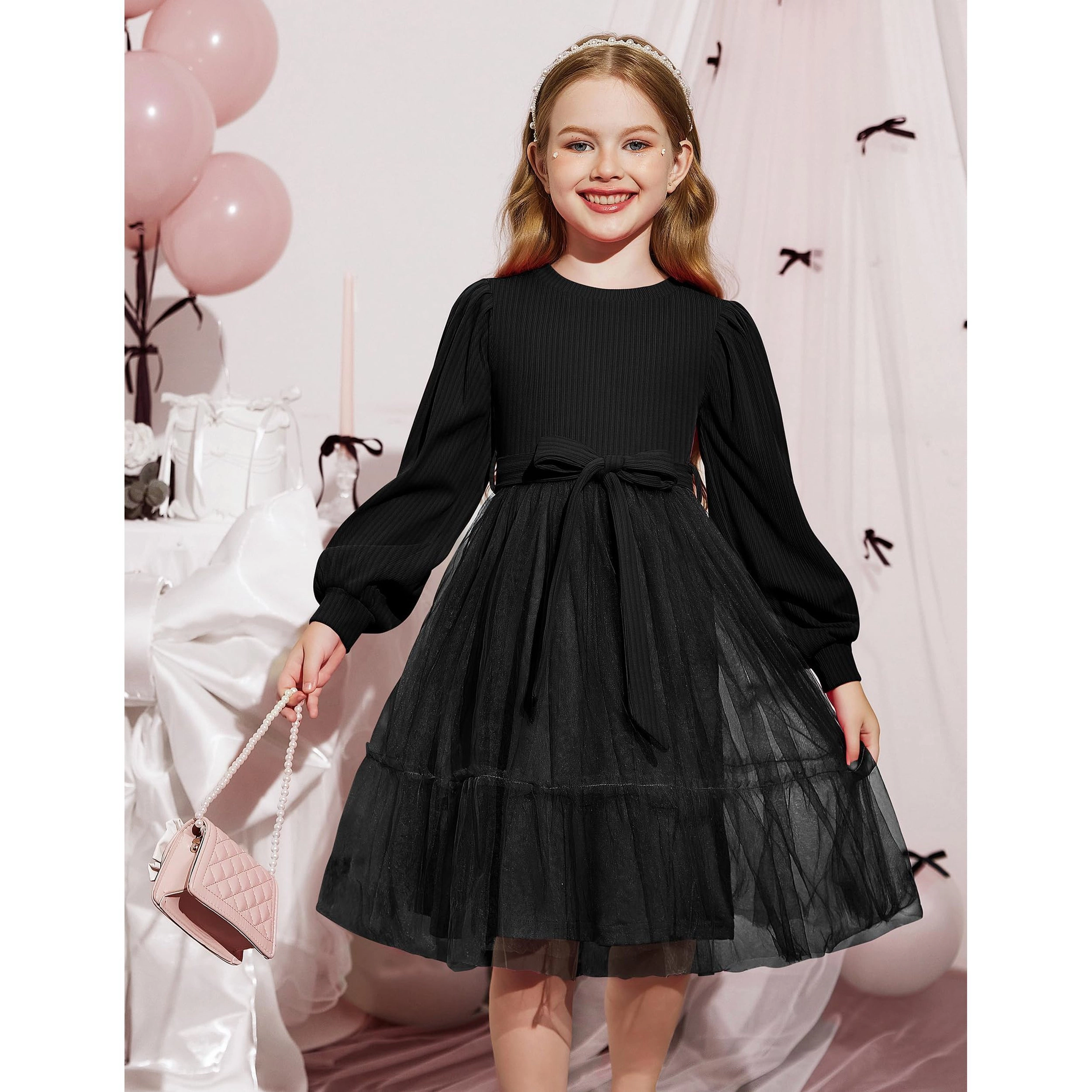 Arshiner Toddler Sweater Tulle Dress Long Sleeves Fall Winter Tutu Party Formal Holiday Christmas