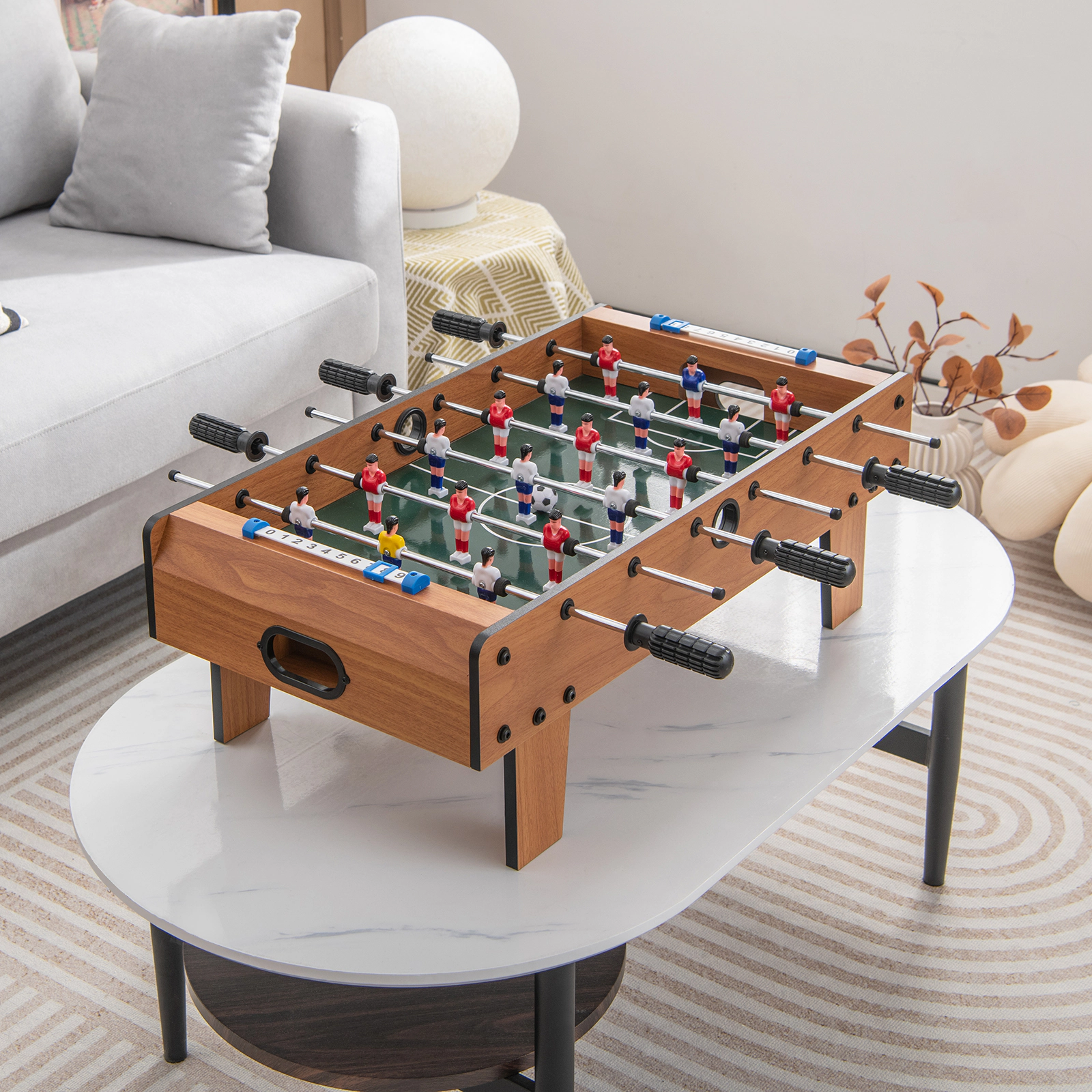 SUGIFT Natural Mini Tabletop Foosball Soccer Table with Scoreboard and Rubber Handles 27-in W 14-in D 9.5-in H