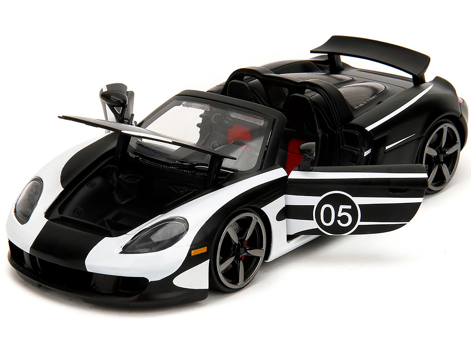 Jada Porsche Carrera Gt Convertible #05 Black With White Graphics "Hyper-Spec" Series 1/24 Diecast Model Car By Jada