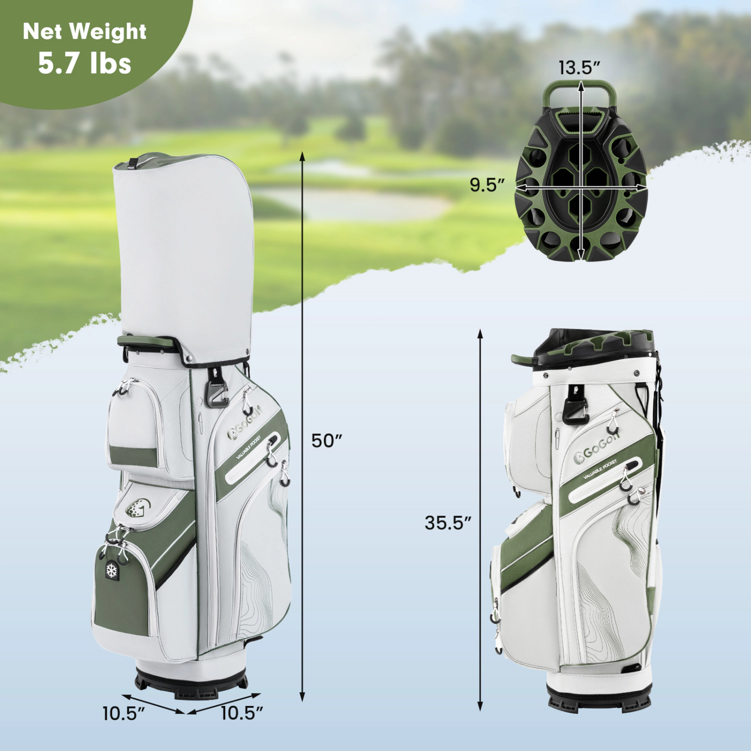 LJG Molded Lock Top Golf Cart Bag with 14-Way Full Length Dividers and 11 Pockets