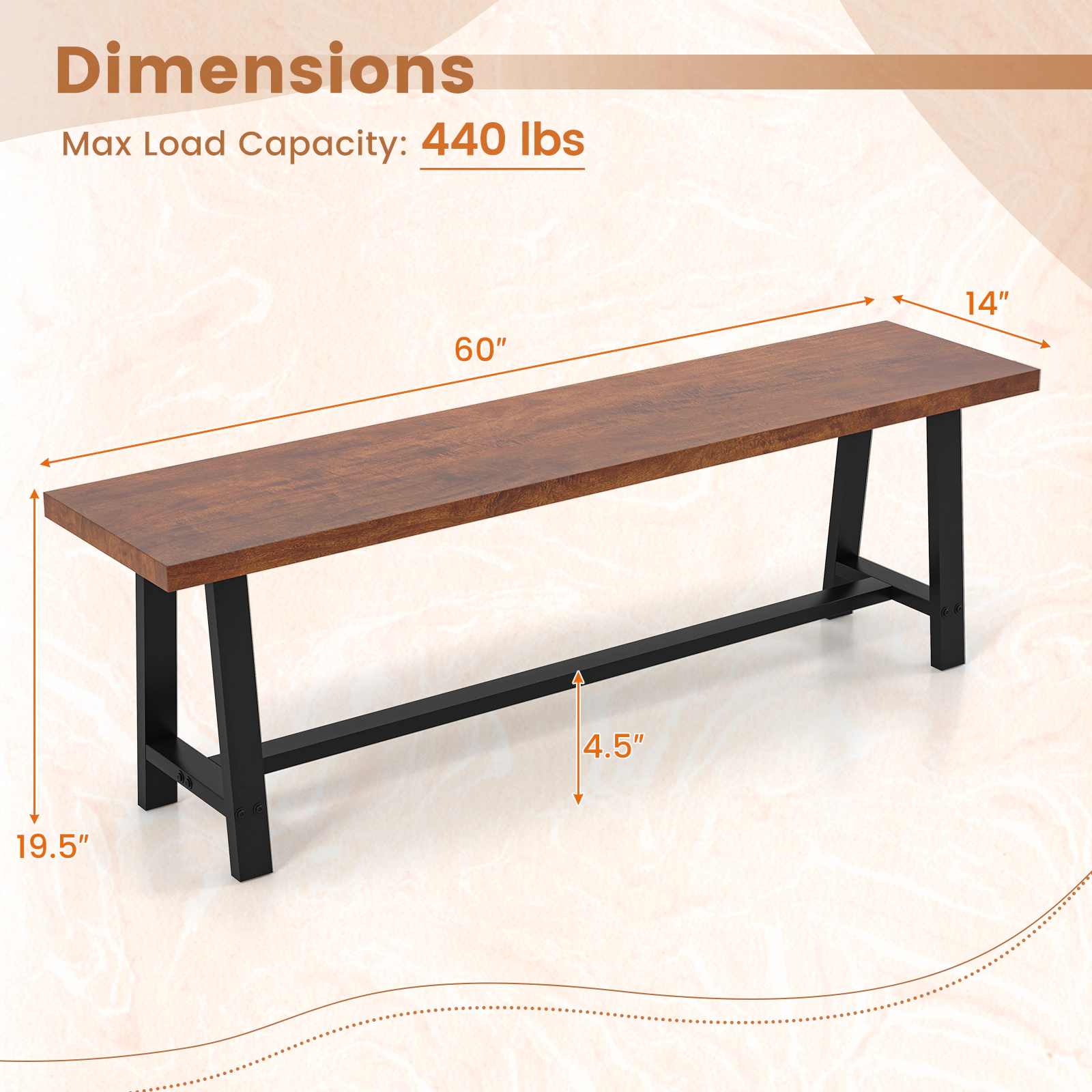 LJG 60 Inch Dining Bench 3 Person Entryway Shoe Bench with Metal Frame