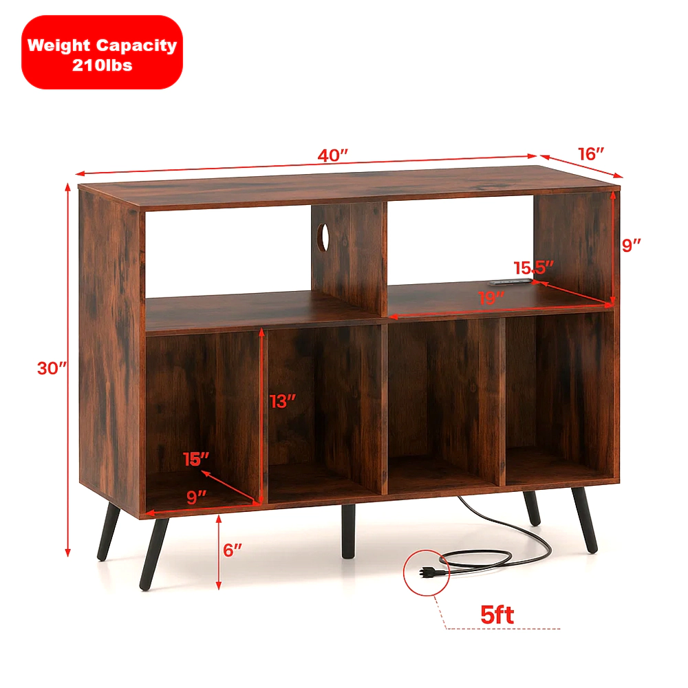 Hivvago Music Player Cabinet with Charging Ports and Open Display Storage
