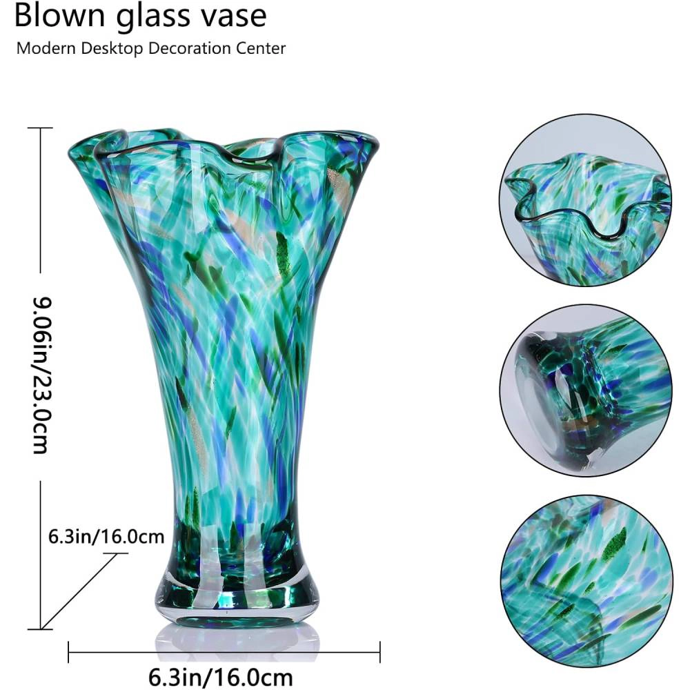 Haven Craftworks Unisex Teal Hand Blown Glass Ornamental Vase
