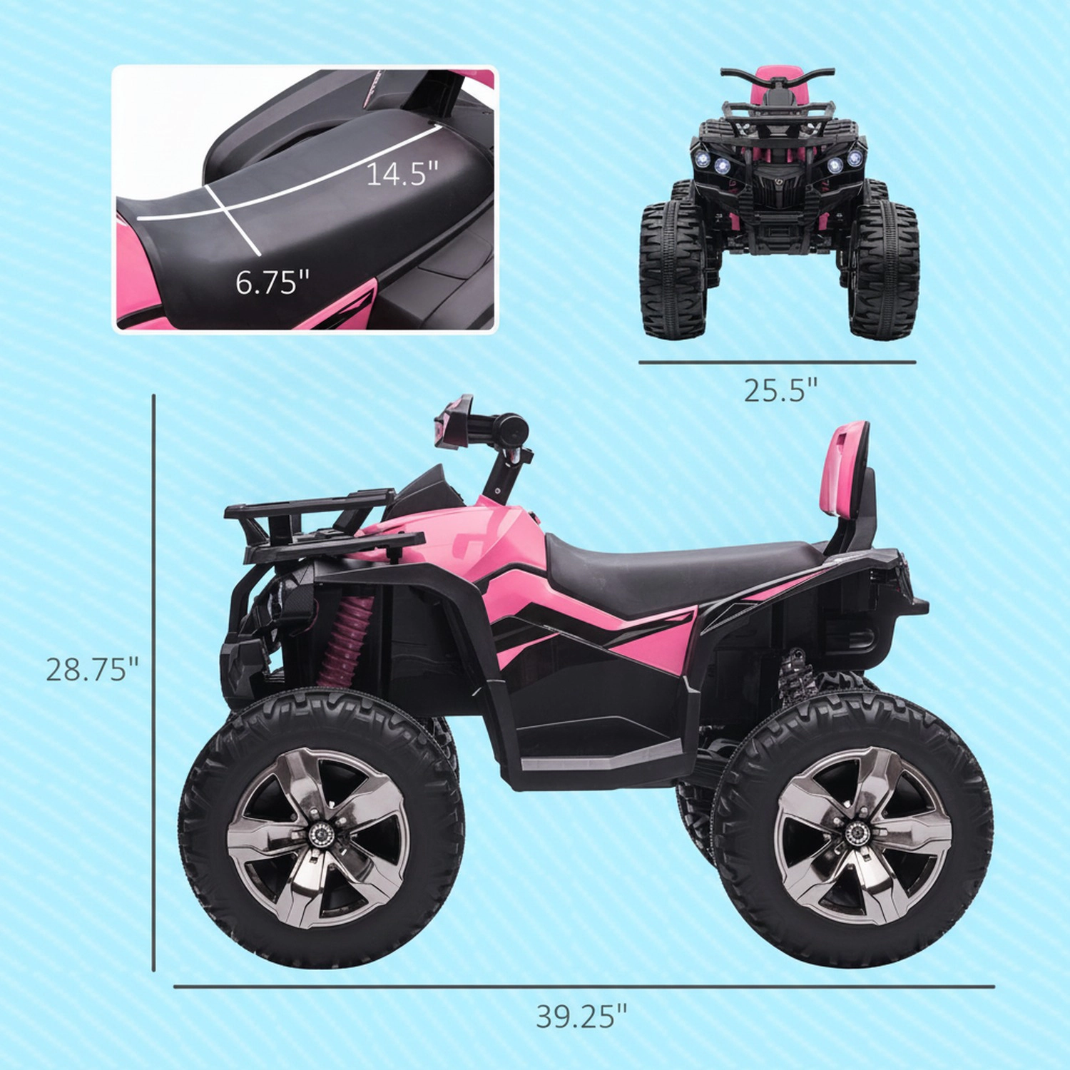 HONGGE Kids ATV 4-Wheeler Ride-On Quad with LED Headlights, Music Player and Pedal Drive for Ages 3-5, Pink